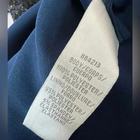 Theia Blue Party Dresss with Metallic Embroidered Black Net Overlay Bell Sleeve - Picture 11 of 13